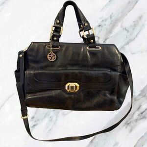 DKNY Vintage Y2K Glossy Black Calf Leather Satchel